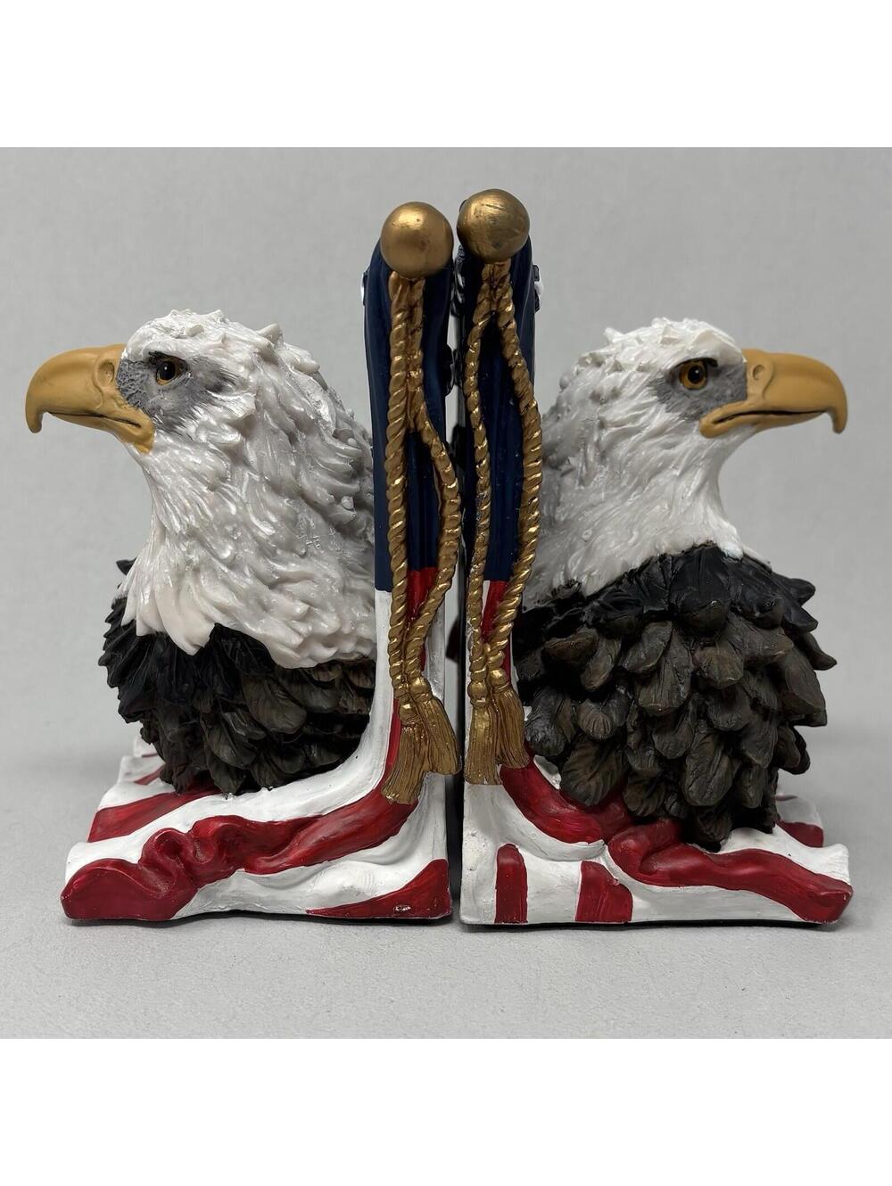 VTG American Flag Bookends Bald Eagle Patriotic America 250 Semiquincentennial